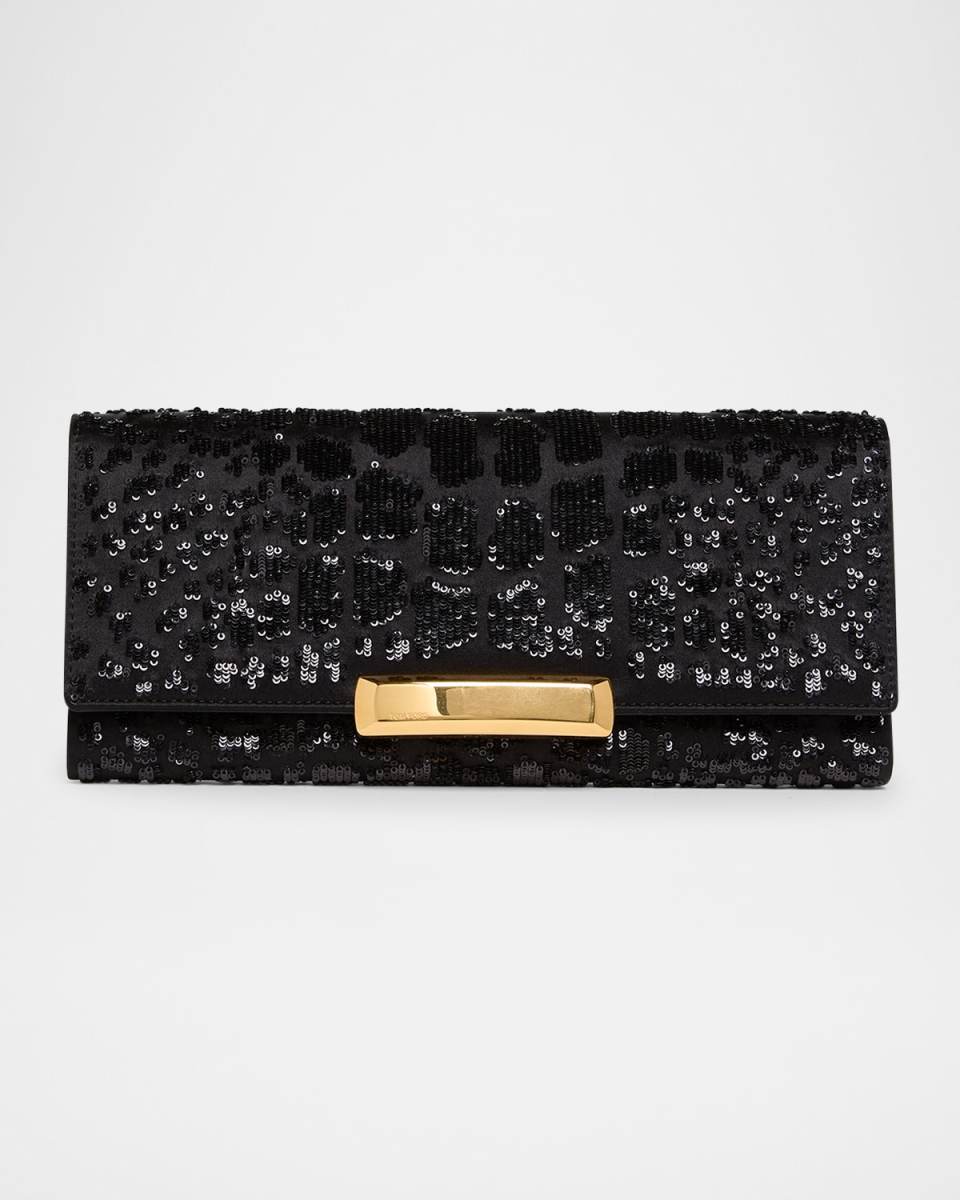 Bar Croc-Effect Sequin Clutch Bag in Viscose and Leather